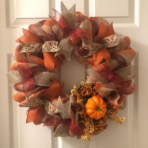 Autumn burlap mesh wreath